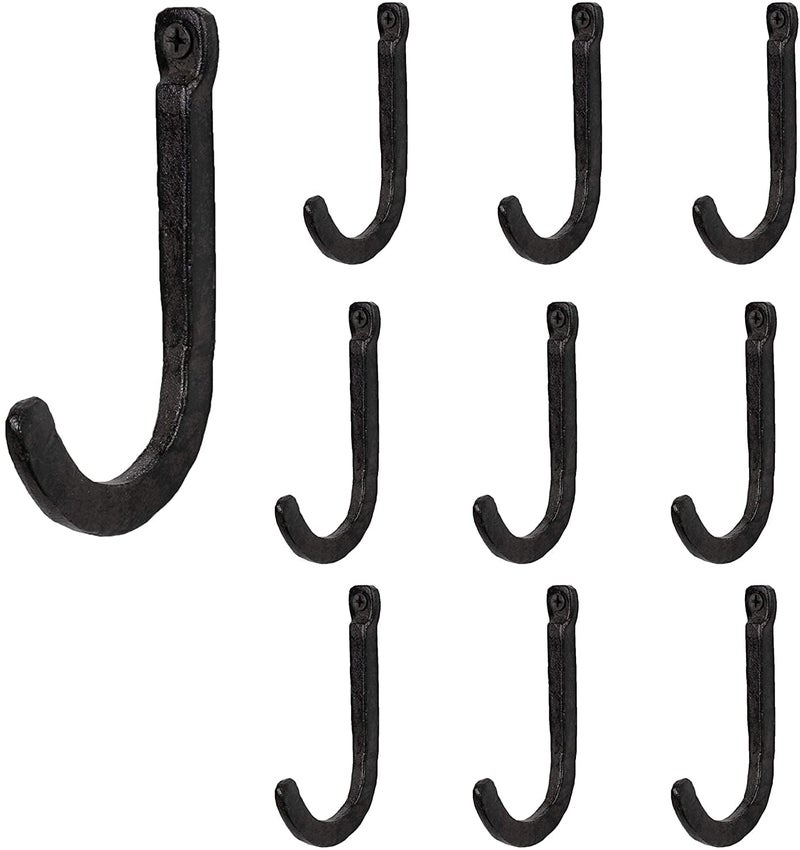 Rustic State Sabo Wall Mount Cast Iron Hooks Coat Towel Bag Hat Hanger Multiuse Entryway Railroad Spike Rack Black Set of 10 - Image 1